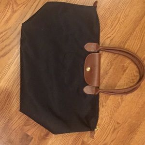 Longchamp black with brown handles medium tote-